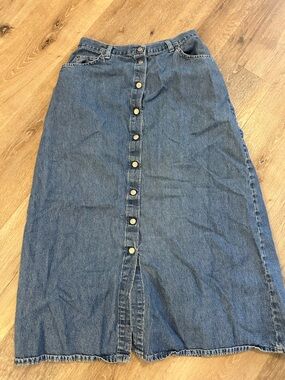 Vintage Hunt Club Denim Maxi Skirt Snap Front USA 100% Cotton High Waist 80s 90s